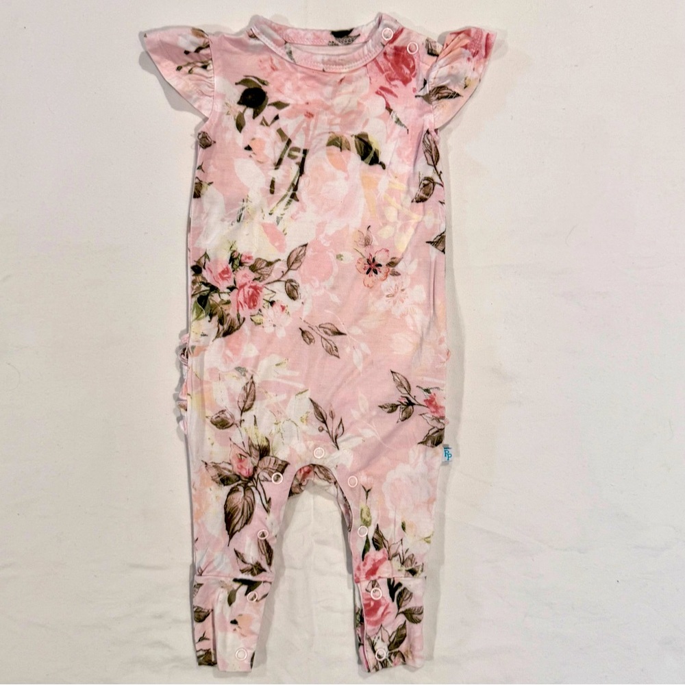 Posh Peanut Ruffled Romper Girls 0-3M Bamboo Vintage Pink Rose Cap Sleeve Spring